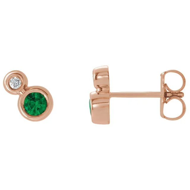 Elegant Pearl Earrings-Polished Earrings-14KT GOLD EMERALD & DIAMOND STUD EARRINGS