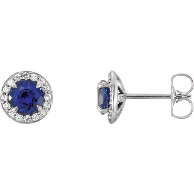 Designer Earrings-Twisted Earrings-Platinum 3.5 mm Lab-Grown Blue Sapphire & 1/8 CTW Natural Diamond Earrings