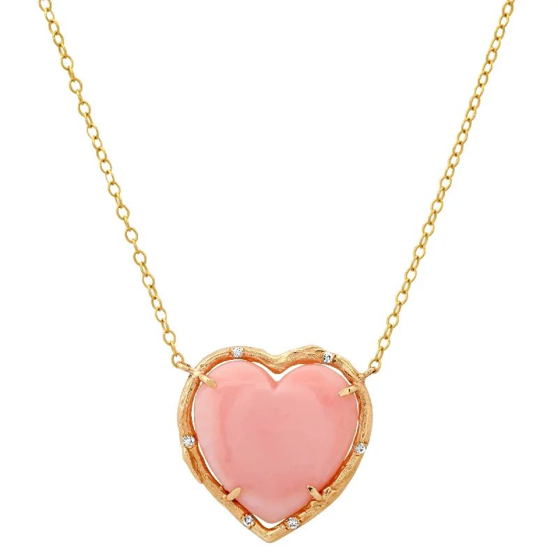 Custom Bar Necklaces-Pink Opal Heart Necklace