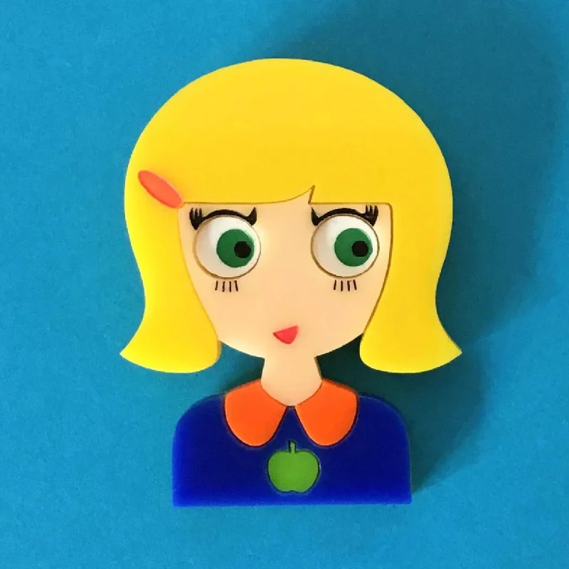 Brooch with gold accents-ZOE Acrylic Brooch, A Cute Blonde Girl with Green Eyes 🍏