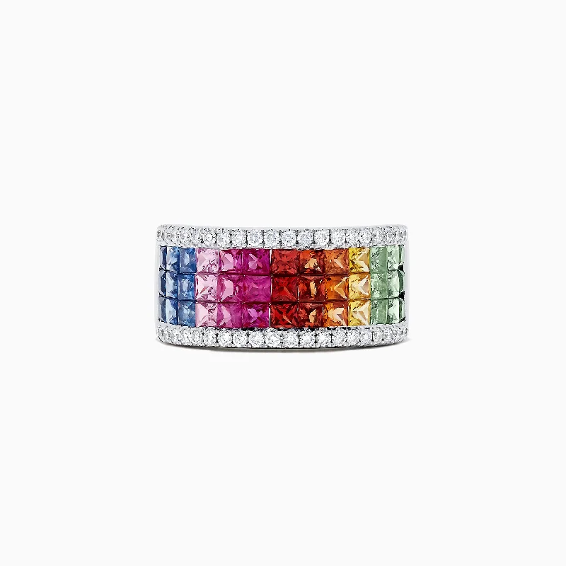 FaithRings-Watercolors 14K White Gold Multi Sapphire and Diamond Ring, 3.33 TCW