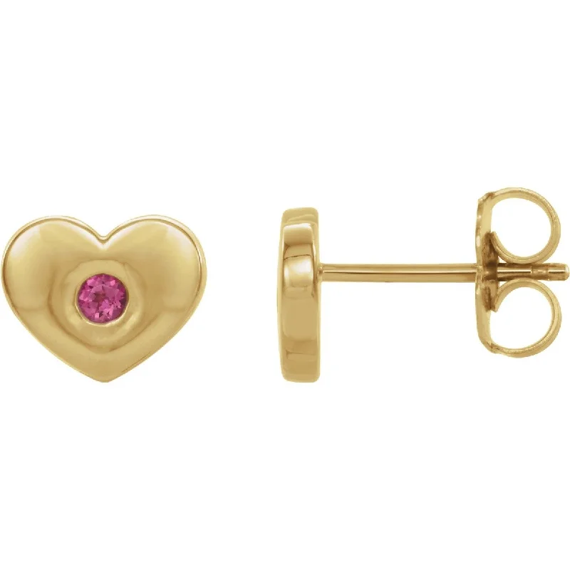 Blue Earrings-Wedding Earrings for Bridesmaids-14KT GOLD 0.08 CTW PINK TOURMALINE HEART EARRINGS