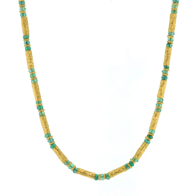 Gold and Diamond Necklaces-Emerald & 24K Gold Bead Necklace