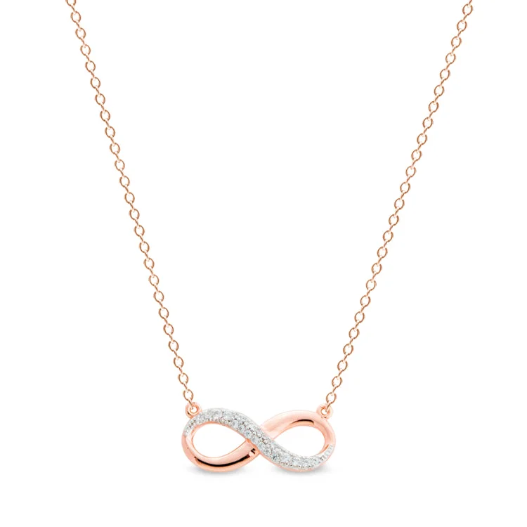 Diamond Necklaces for Special Occasions-Rose Gold Finish Sterling Silver Micropave Infinity Necklace with Simulated Diamonds on 16" to 18" Adjustable Cable Chain.