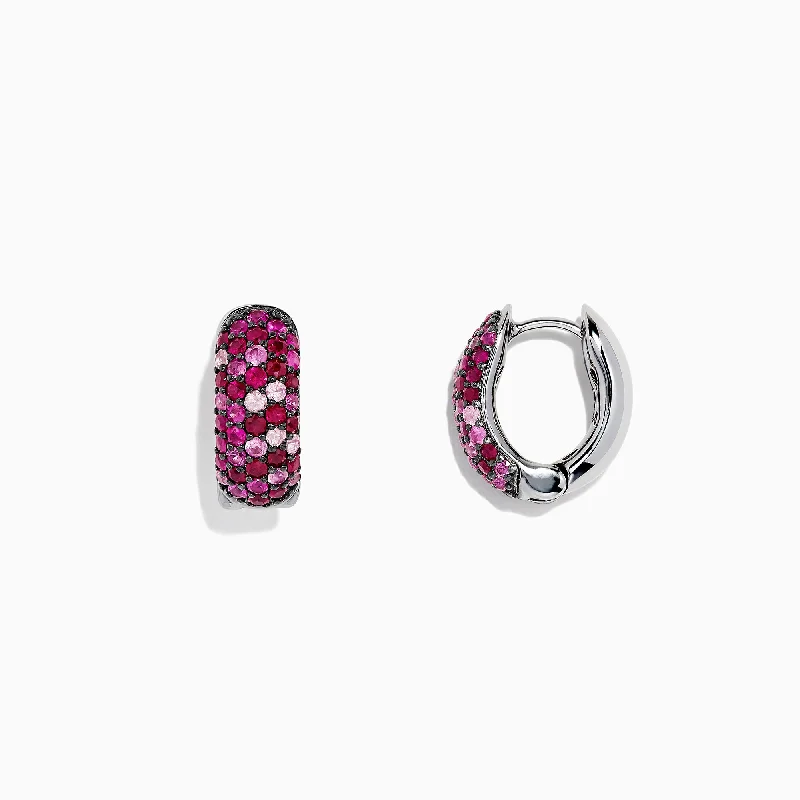 Multi-Drop Earrings-Modern Gold Earrings-925 Sterling Silver Pink Sapphire Splash Hoop Earrings, 2.15 TCW