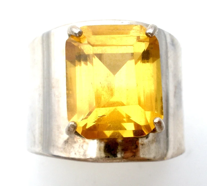 FiligreeRings-Wide Citrine Sterling Silver Cigar Band Ring Size 8