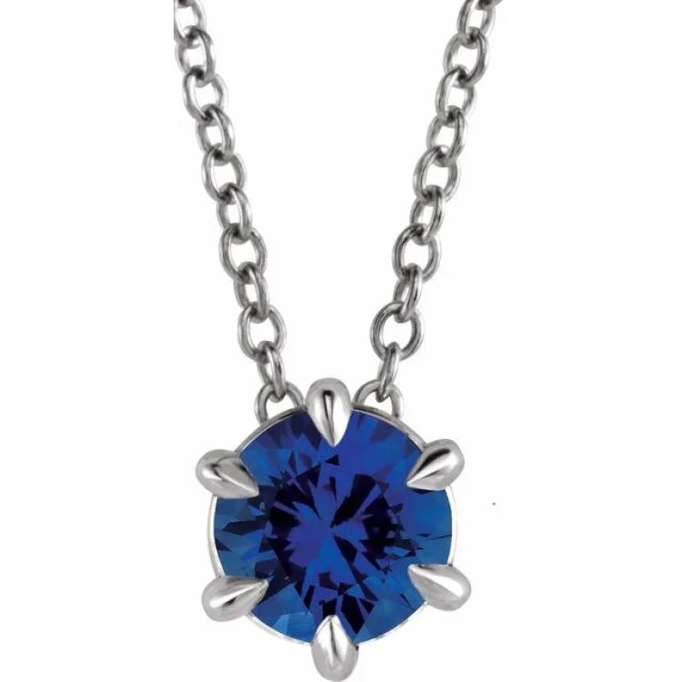 Custom Necklaces-Sterling Silver 4 mm Lab-Grown Blue Sapphire Solitaire 16-18" Necklace