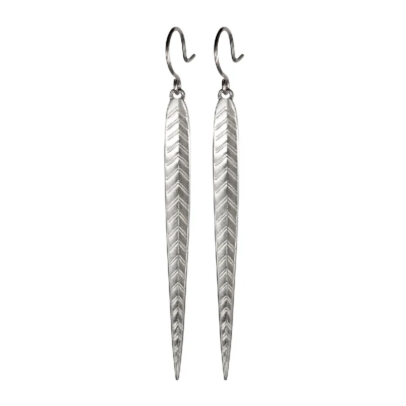 Elegant Hoop Earrings for Brides-Contemporary Earrings-Sterling Silver Extra Long Leaf Earrings