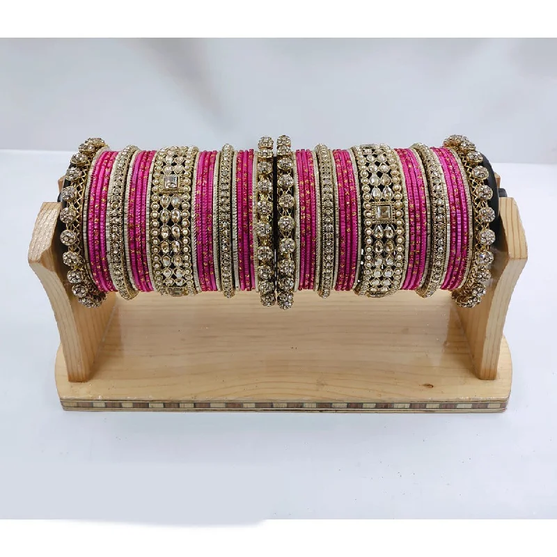 Multi-Color Bangles For Diverse Styles-Akruti Collection Gold Plated Kundan Stone Bangles Set