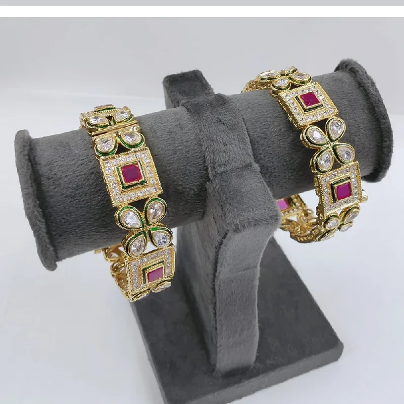 Sterling Silver Bangles For Classic Style-Akruti Collection Gold Plated Pota Stone Openable Bangles Set