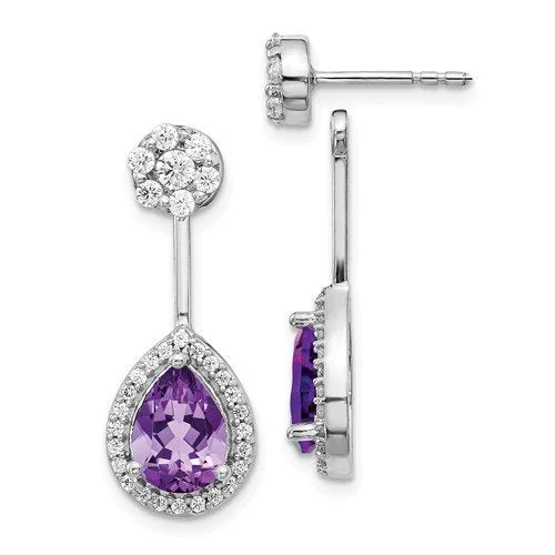 Stainless Steel Earrings-Women’s Silver Earrings-14KT 1.70 CTW AMETHYST & 0.63 CTW DIAMOND PEAR HALO EARRINGS