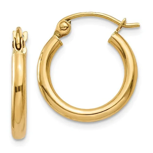 Modern Drop Earrings-Simple Hoop Earrings-14K Yellow Gold Lightweight 15mm x 2mm Hoop Earrings