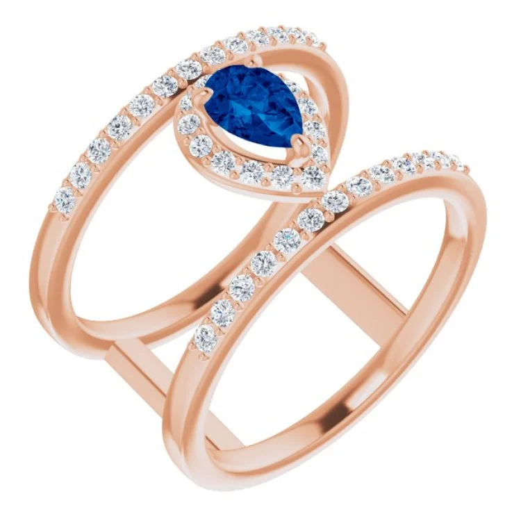 CrossRings-14K Rose Lab-Grown Blue Sapphire & 1/3 CTW Natural Diamond Ring