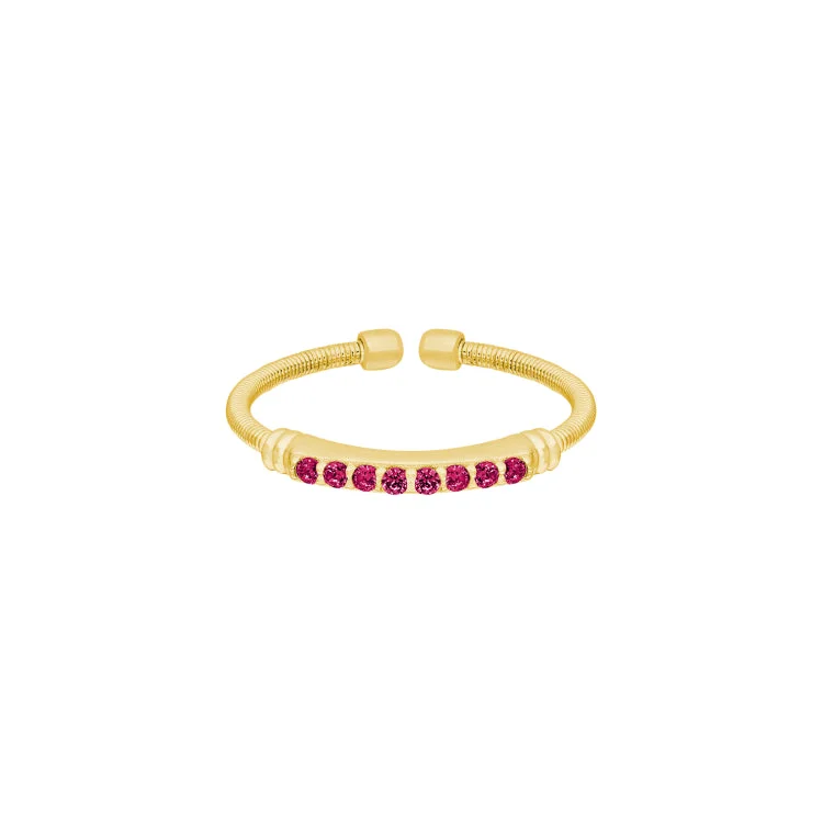 MoissaniteRings-Gold Finish Sterling Silver Cable Cuff Ring with Simulated Ruby Birth Gems - July