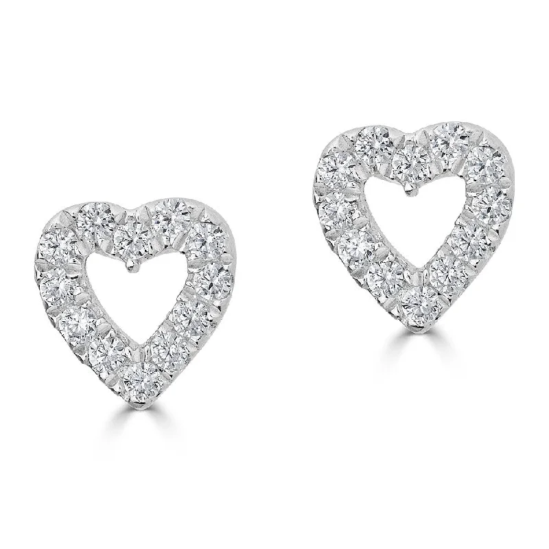 Freshwater Pearl Earrings-Floral Earrings-EMILIQUE 14KT 0.10CTW ROUND DIAMOND OPEN HEART OUTLINE EARRINGS