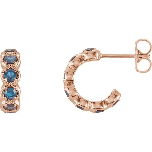 Fashionable Earrings-Crystal Drop Hoop Earrings-14KT GOLD 1.12 CTW AQUAMARINE J HOOP EARRINGS