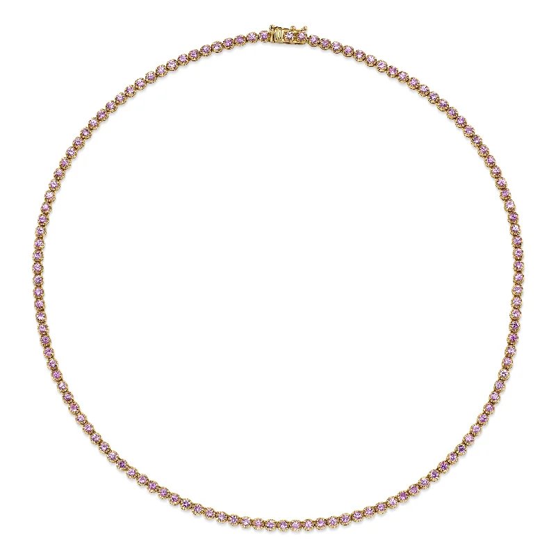 Elegant Choker Necklaces for Women-Classic Pink Sapphire Tennis Necklace