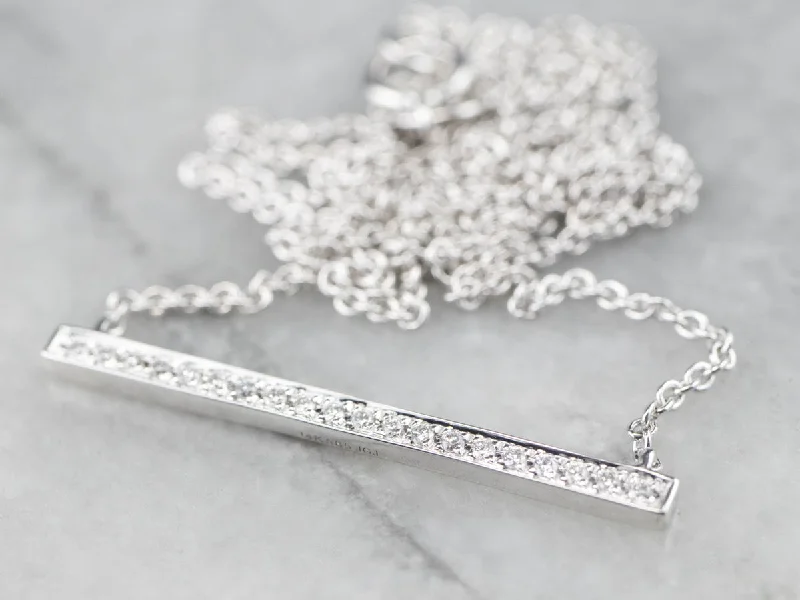 Statement Necklace for Wedding-Sleek White Gold Diamond Bar Necklace