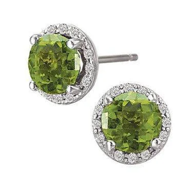 Minimalist Dangle Earrings-Everyday Earrings-14KT WHITE GOLD PERIDOT & DIAMOND HALO EARRINGS