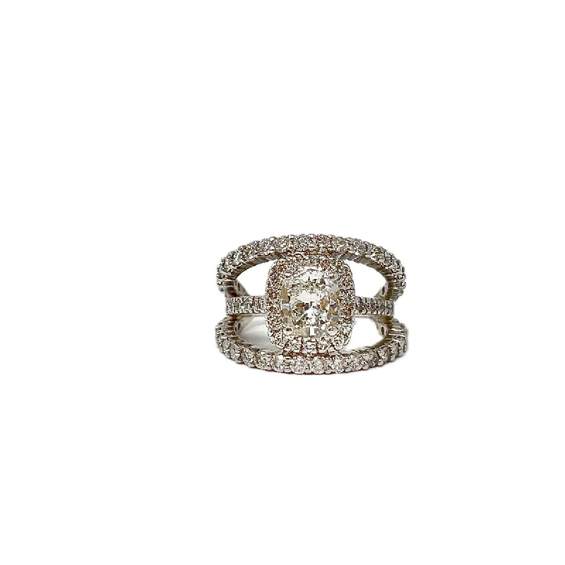 SandRings-14K White Gold 3 Row Diamond Halo Ring