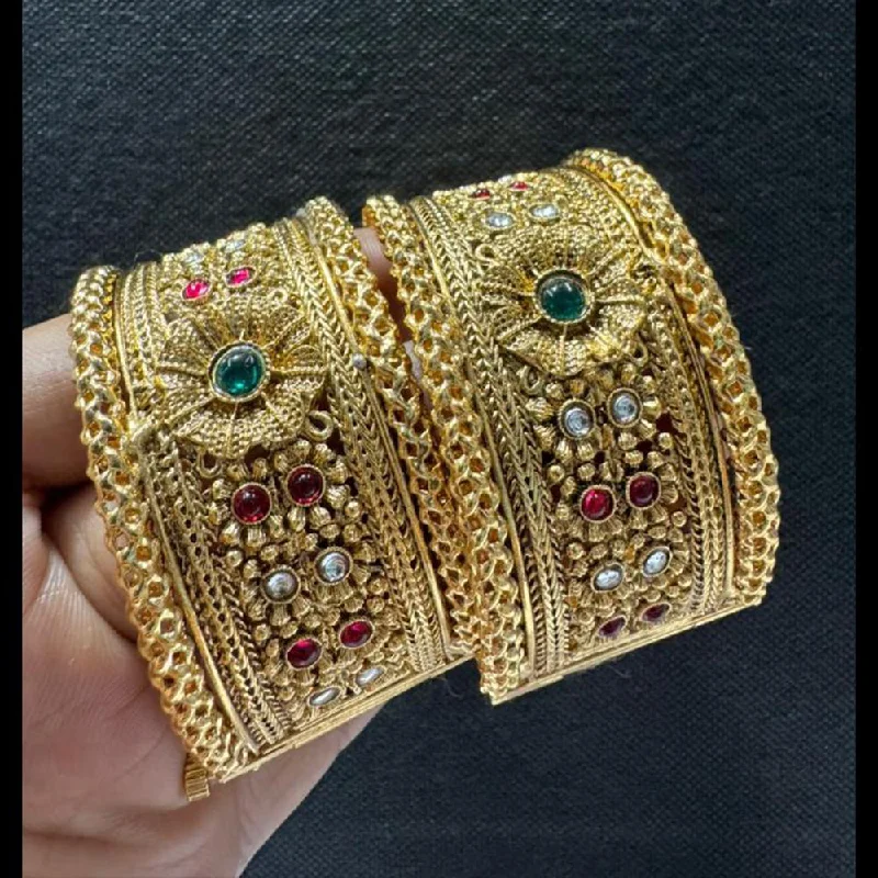 Wooden Bangles For Eco-Friendly Style-Manisha Jewellery Gold Plated Pota Stone Openable Bangles Set