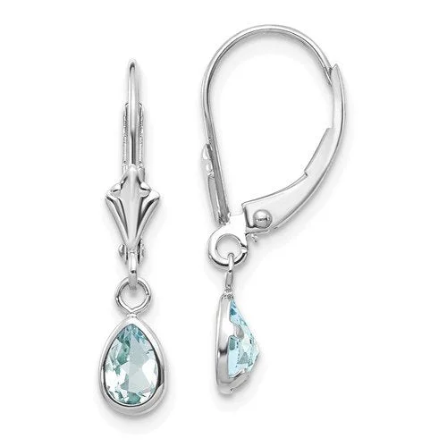 Adjustable Earrings-Bridal Earrings-14KT GOLD 0.70 CTW PEAR AQUAMARINE LEVERBACK DROP EARRINGS