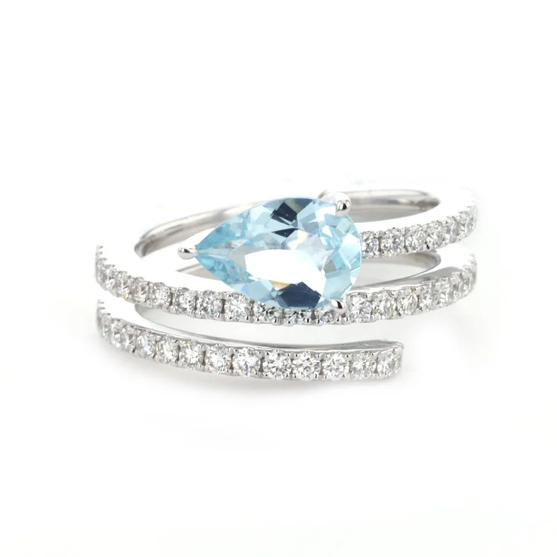 MoonstoneRings-Aquamarine & Diamond Ring