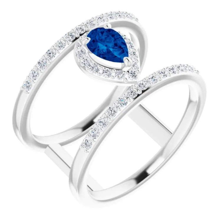 FreedomRings-Platinum Lab-Grown Blue Sapphire & 1/3 CTW Natural Diamond Ring