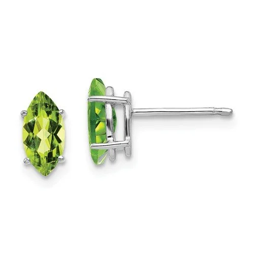 Gemstone Stud Earrings-Elegant Hoop Earrings for Brides-14KT WHITE GOLD 1.30 CTW MARQUISE PERIDOT EARRINGS