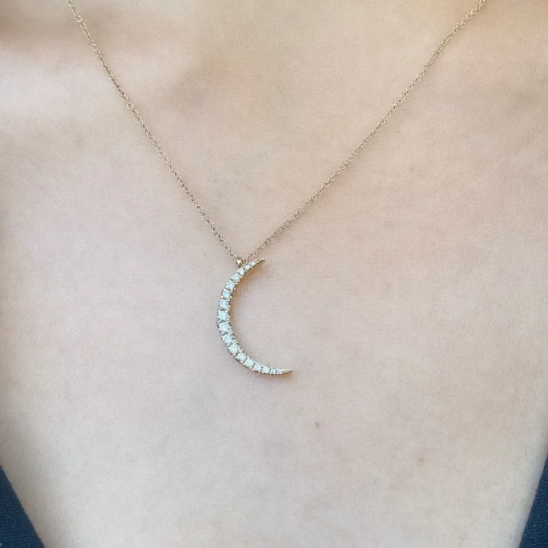 Simple Gold Necklaces for Women-Diamond Crescent Pendant Necklace