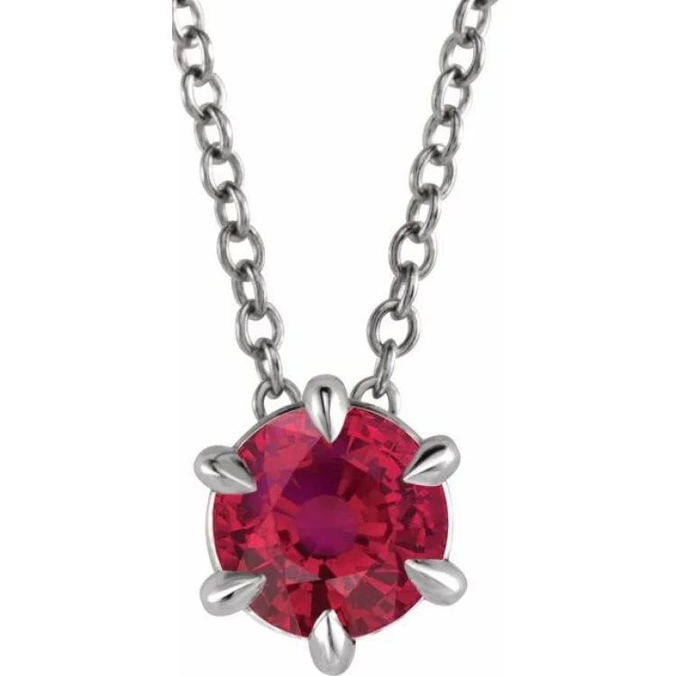 Personalized Necklaces-Platinum 6 mm Lab-Grown Ruby Solitaire 16-18" Necklace