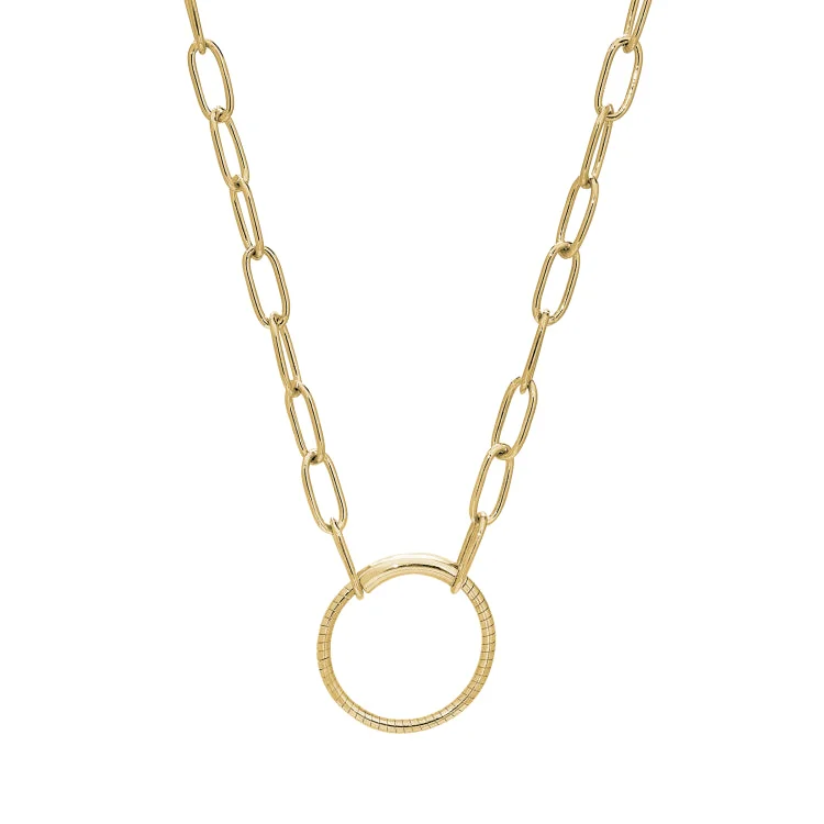 Birthstone Necklaces for Kids-Gold Finish Sterling Silver 18" Paper Clip Necklace with Center Circle Station