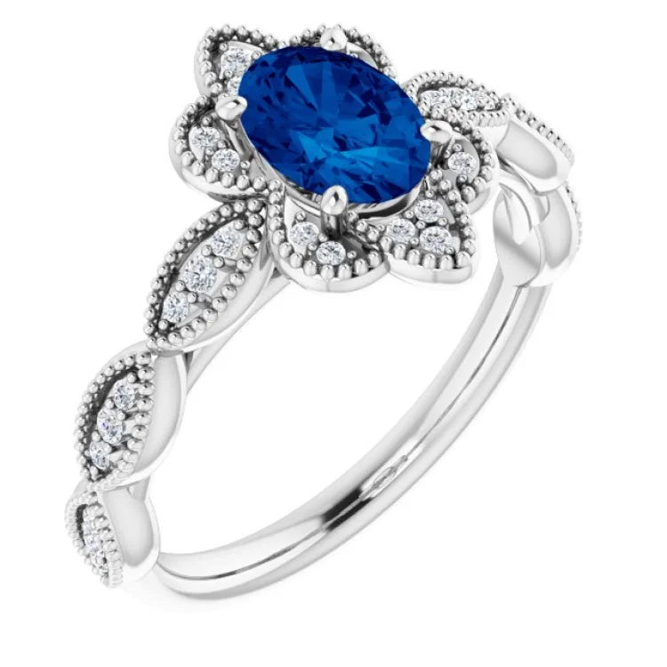 FaithRings-Platinum Lab-Grown Blue Sapphire & 1/8 CTW Natural Diamond Ring