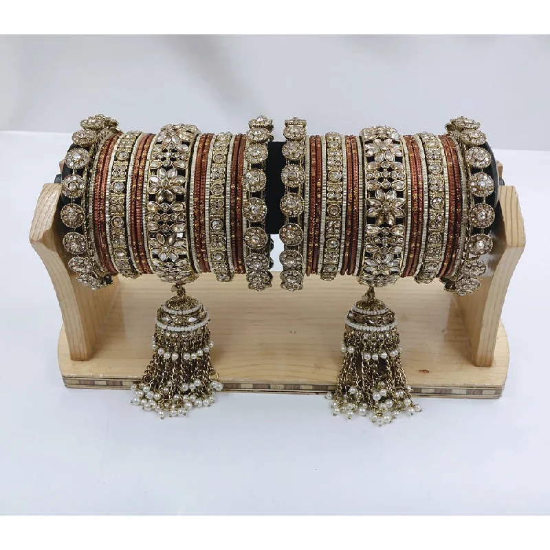 Bangles For Holiday Gifts-Akruti Collection Gold Plated Kundan Stone Bangles Set