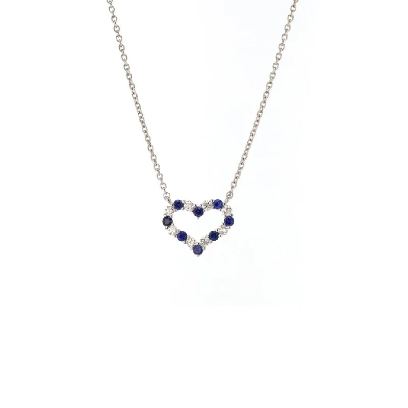 Rose Gold Necklace for Weddings-Blue Sapphire & Diamond Heart Pendant Necklace