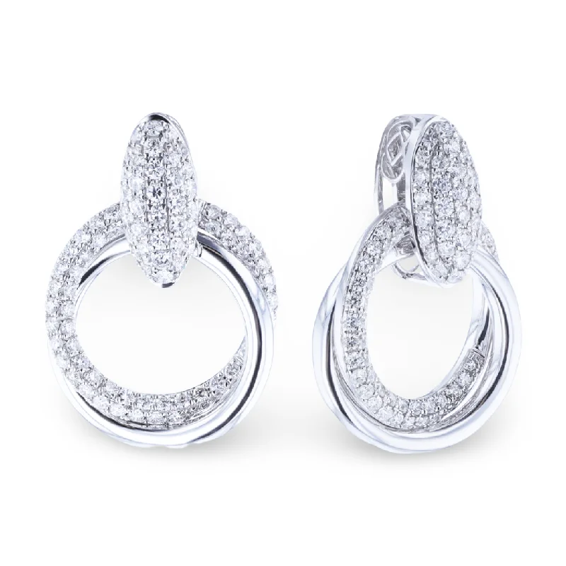 Fashion Drop Earrings-Minimalist Dangle Earrings-18KT WHITE GOLD 1.70CTW DIAMOND HOOP EARRINGS