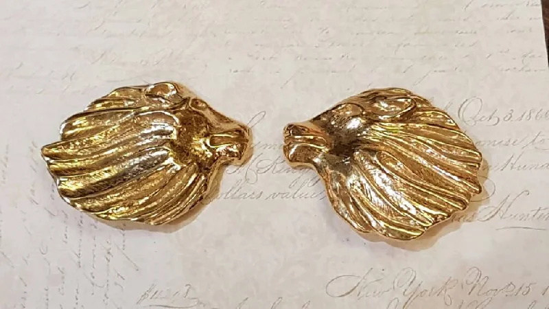 Trendy Earrings for Teens-Birthday Stud Earrings-Vintage YSL Yves Saint Laurent Earrings Large Gold Lions