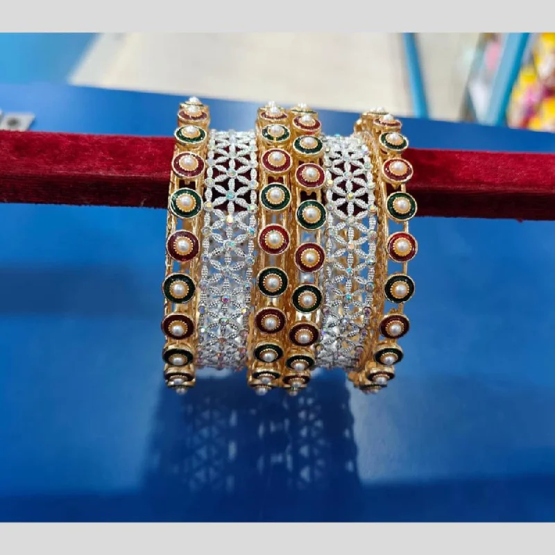 Classic Silver Bangles For Daily Use-Pooja Bangles  Austrian Stone And  Pearls Bangle  Set