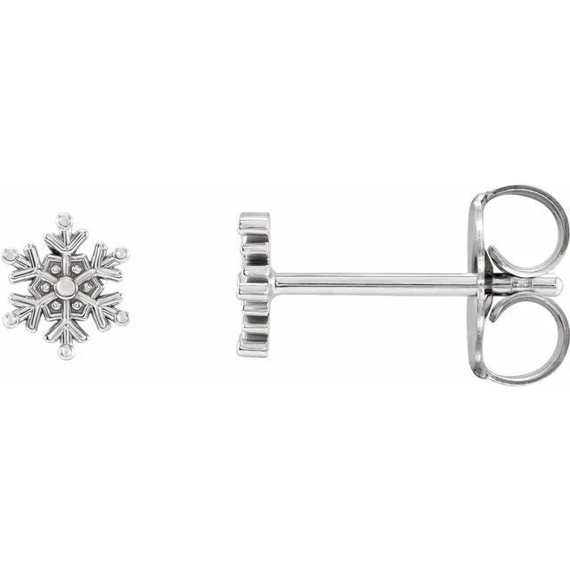 Golden Drop Earrings-Handmade Gold Earrings-14k White Gold 5.1x4.5 mm Petite Snowflake Earrings