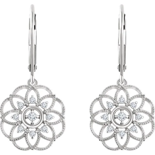 Beach Earrings-Nature-Inspired Earrings-14KT 1/5 CTW DIAMOND FLOWER GRANULATED FILIGREE EARRINGS