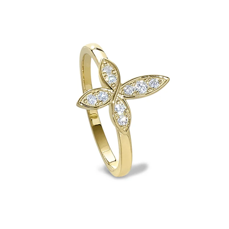 RoseGoldRings-Gold Finish Sterling Silver Micropave Marquis Cross Ring with Simulated Diamonds - size 8