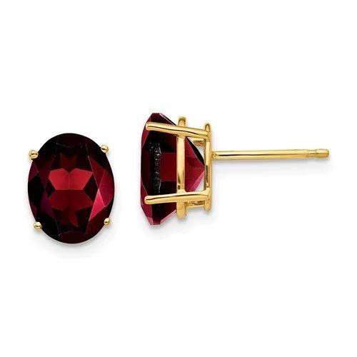 Gemstone Earrings for Weddings-Wedding Stud Earrings-14KT YELLOW GOLD 4.20 CTW OVAL GARNET EARRINGS