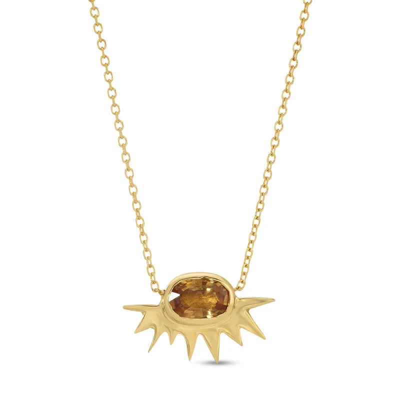 Geometric Shape Necklaces-Tiny Yellow Sapphire Starburst Necklace