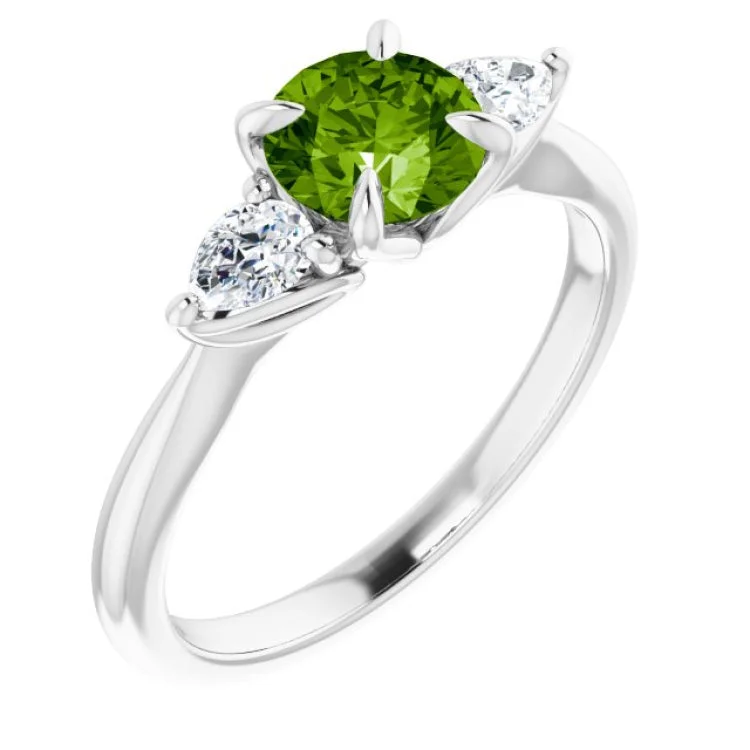 DogRings-14K White Natural Peridot & 1/4 CTW Natural Diamond Ring