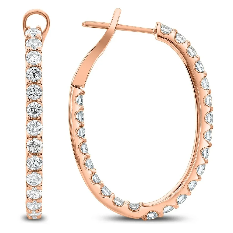 Multicolor Drop Earrings-Silver Hoop Earrings for Women-18KT Gold 2 CTW Diamond Oval Inside Out Hoop Earrings