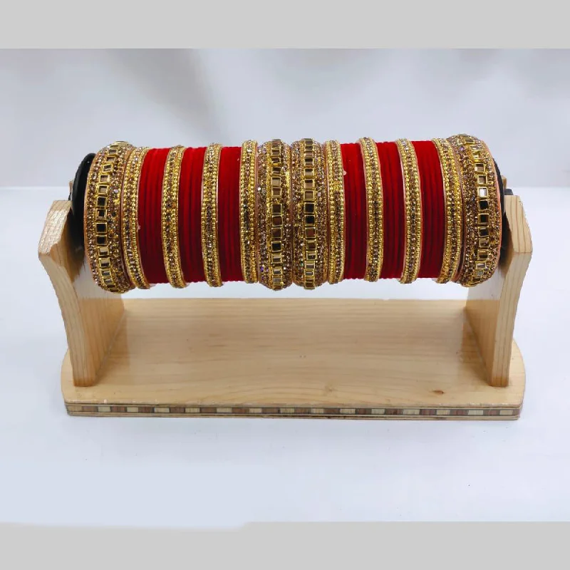 Modern Bangles For Young Women-Pooja Bangles Gold Plated Austrian Stone Bangles Set