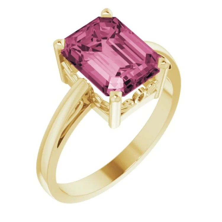 LotusRings-14K Yellow Natural Pink Tourmaline Scroll SettingÂ® Ring