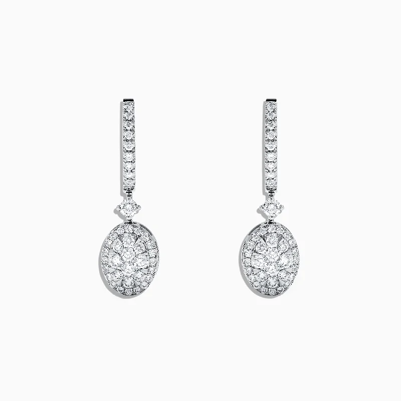 Classic Earrings-Leather Drop Earrings-Bouquet 14K White Gold and Diamond Drop Earrings, 0.85 TCW