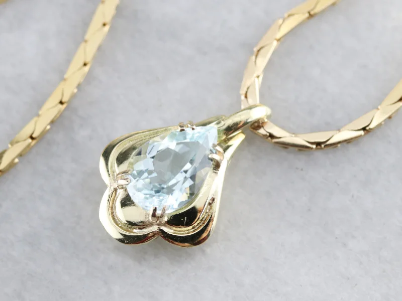 Unique Silver Necklaces for Women-Yellow Gold Aquamarine Arrow Necklace