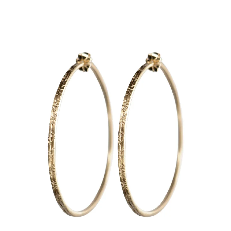 Luxury Earrings-Custom Pearl Earrings-10K Gold Large Engraved Endless Hoop Earrings